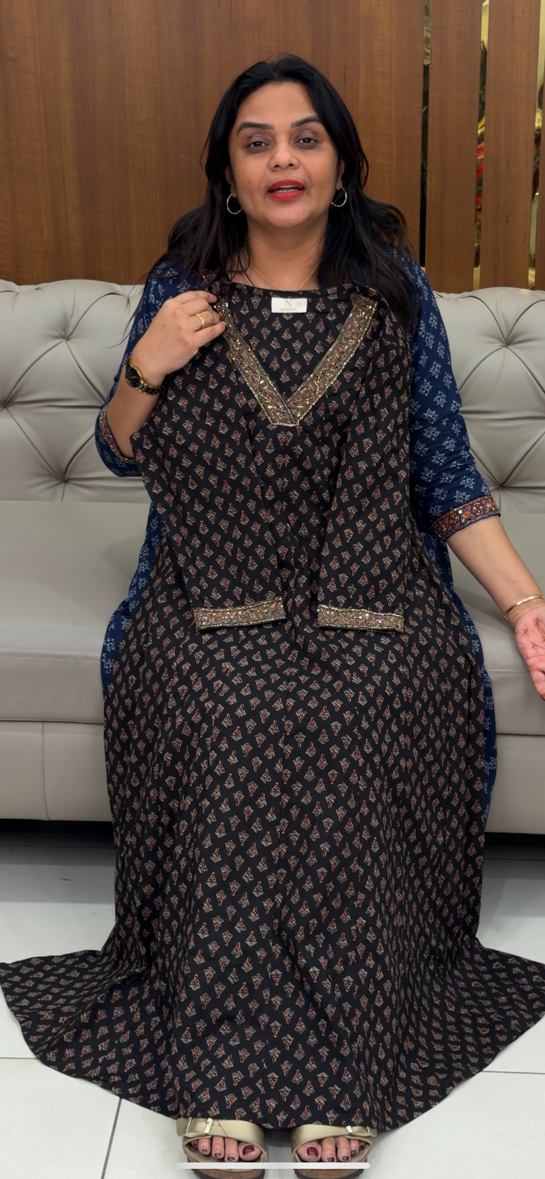 PRINTED COTTON ANARKALI TOP - NUWA - 397