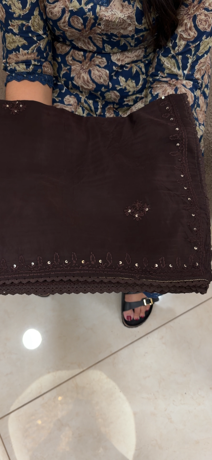 VISCOSE CRAPE CHIKANKARI SAREES - NUWA - 1623