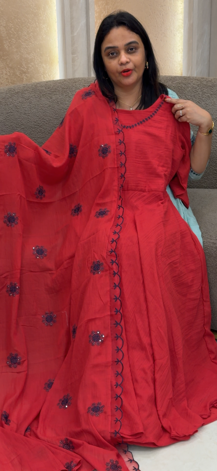 MUL CHANDERI ANARKALI TOP AND DUPATTA - NUWA - 1379