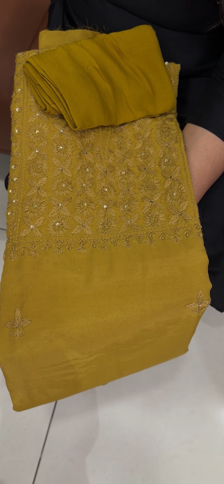 LUCKNOWI CHIKANKARI UNSTITCHED SALWAR SUITS - NUWA - 1393