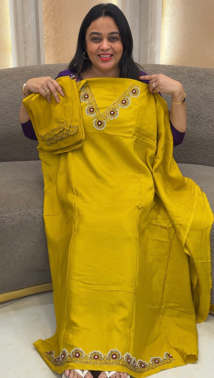 HANDWORKED SILK UNSTITCHED SALWAR SUITS  - NUWA-1404