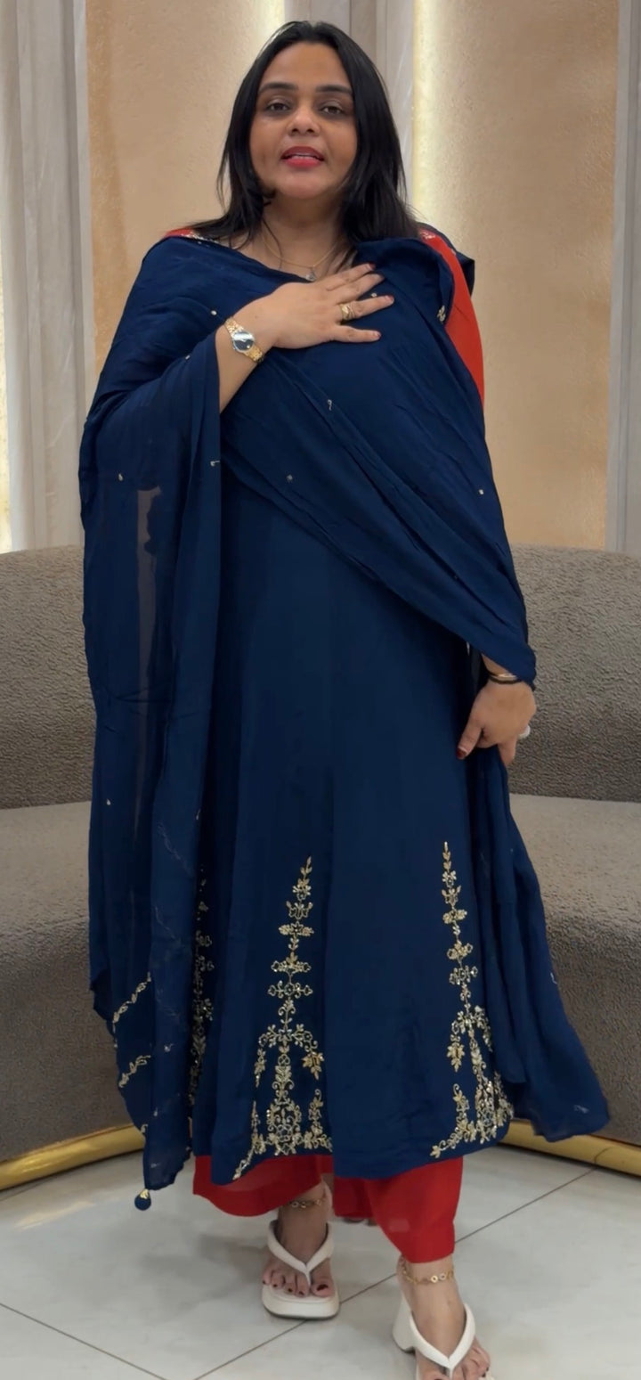 PARTY WEAR ANARKALI TOP , BOTTOM AND DUPATTA - NUWA-847