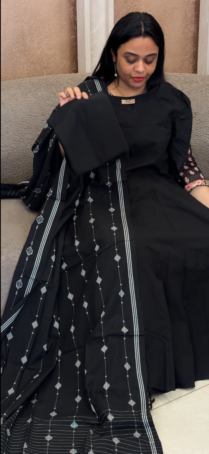 HANDLOOM COTTON TOP, BOTTOM AND DUPATTA - NUWA - 2266