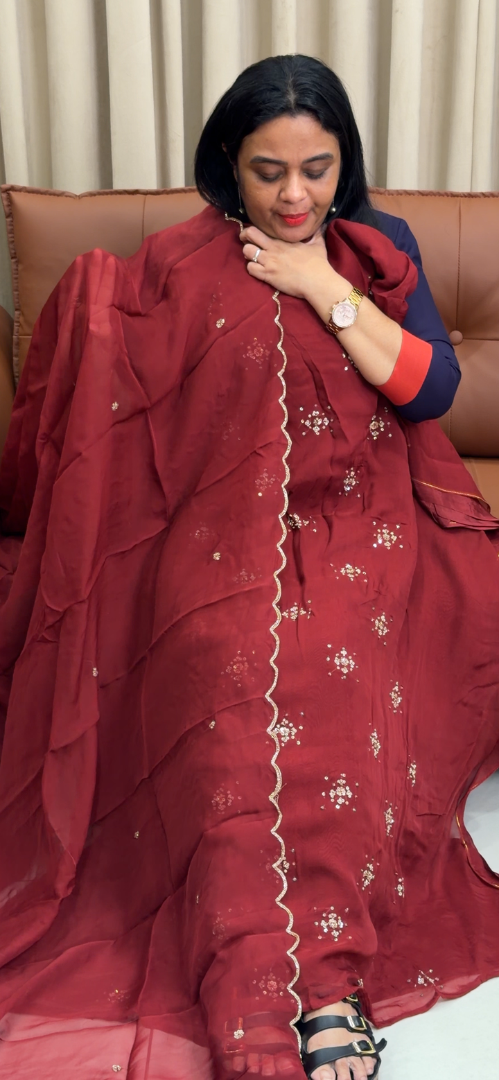 SILK ORGANZA UNSTITCHED SALWAR SUIT - NUWA - 2213
