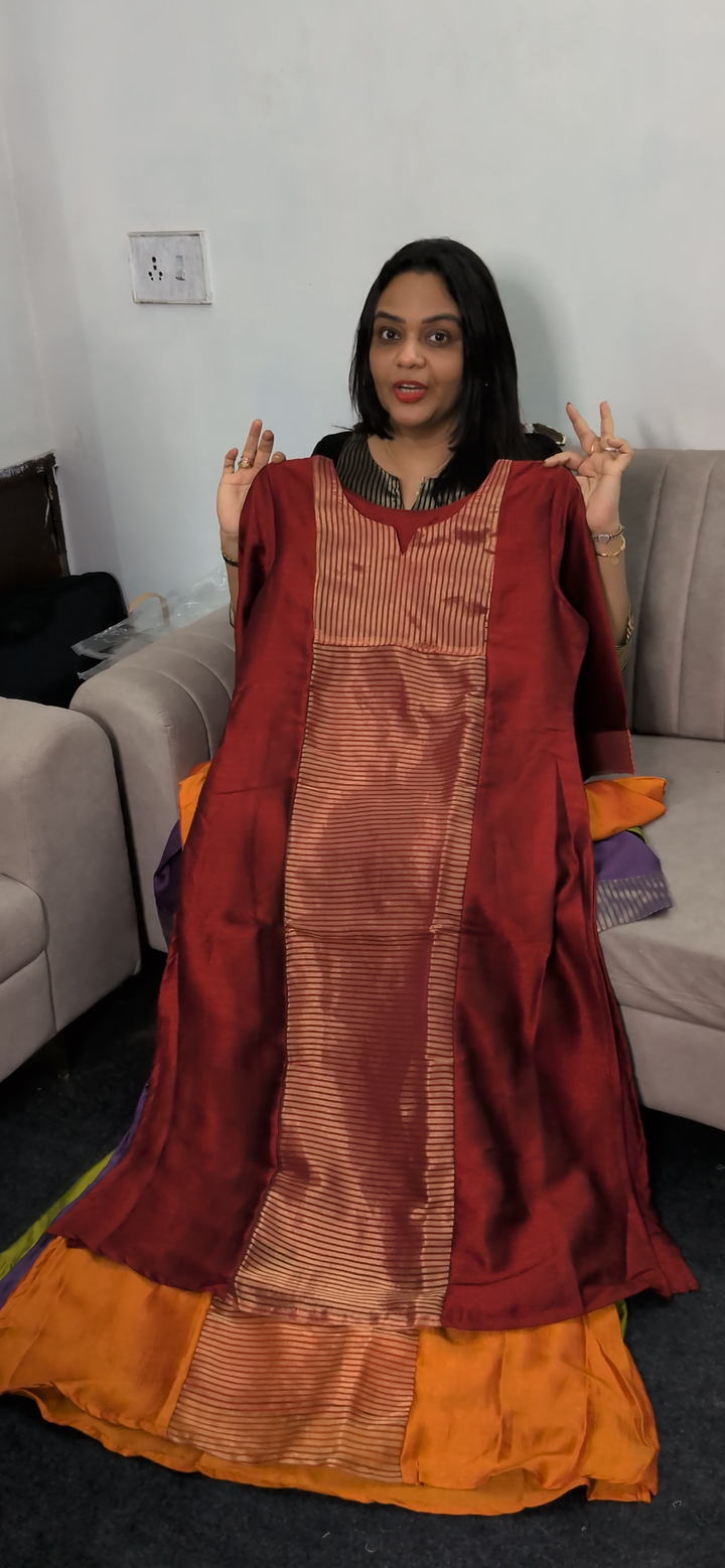 SEMI RAW  SILK LONG SLITTTED TOPS -NUWA-1133