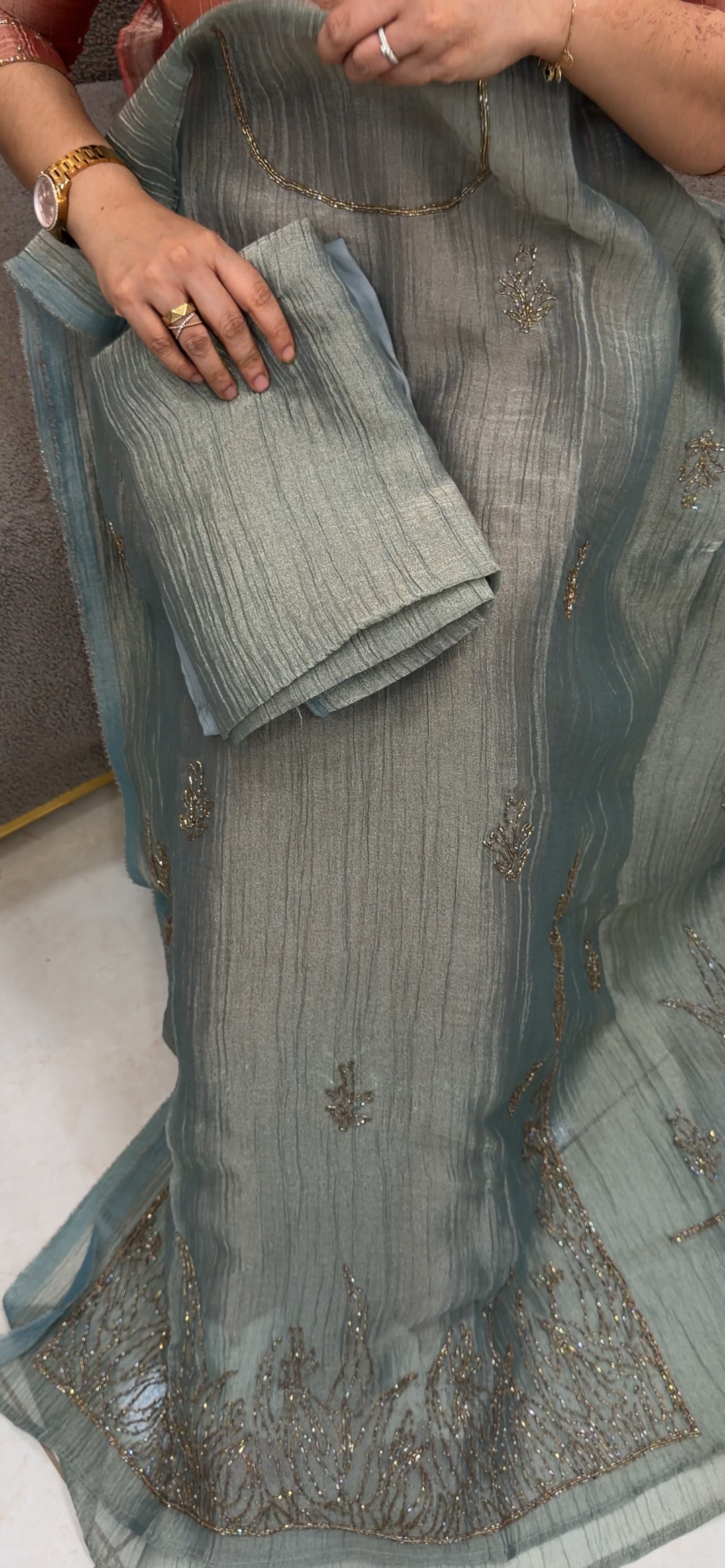 CRUSHED TISSUE UNSTITCHED SALWAR SUITS - NUWA - 1306