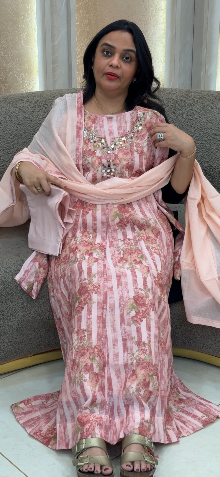 MUL CHANDERI ANARKALI TOP, DUPATTA AND BOTTOM  - NUWA - 889