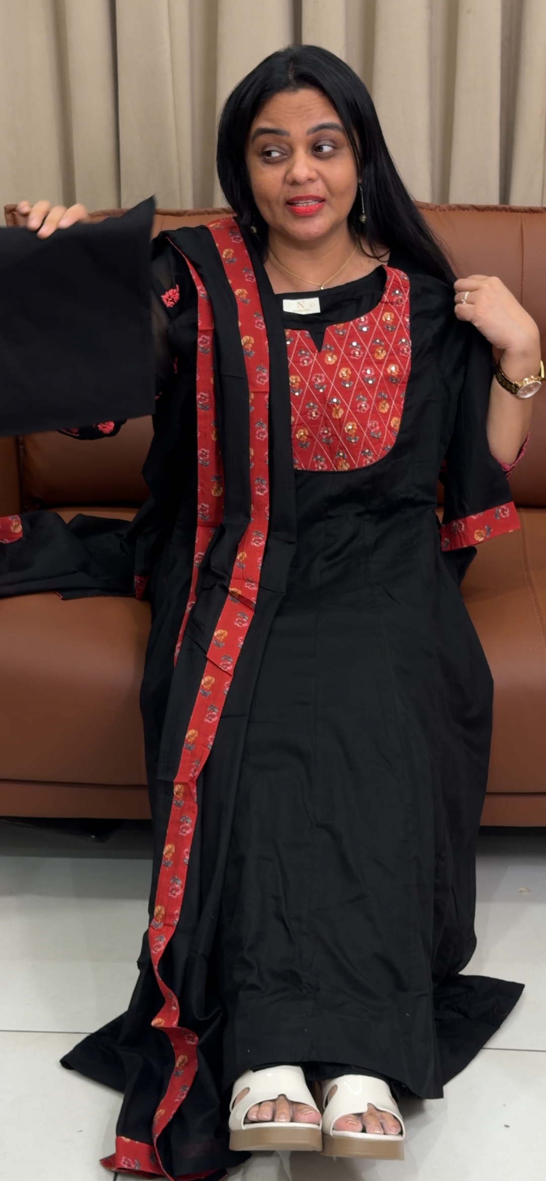 COTTON ANARKALI TOP, BOTTOM AND DUPATTA - NUWA - 2229