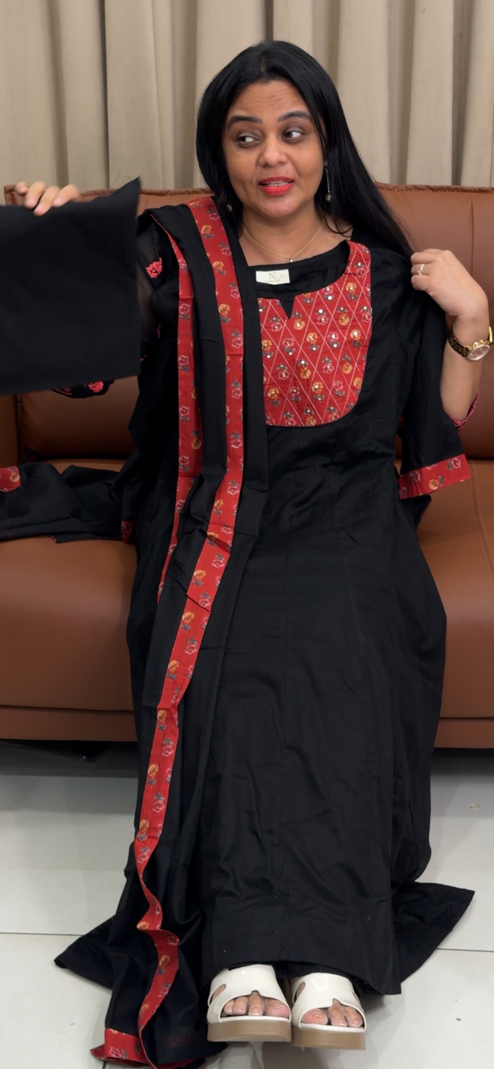 COTTON ANARKALI TOP, BOTTOM AND DUPATTA - NUWA - 2229