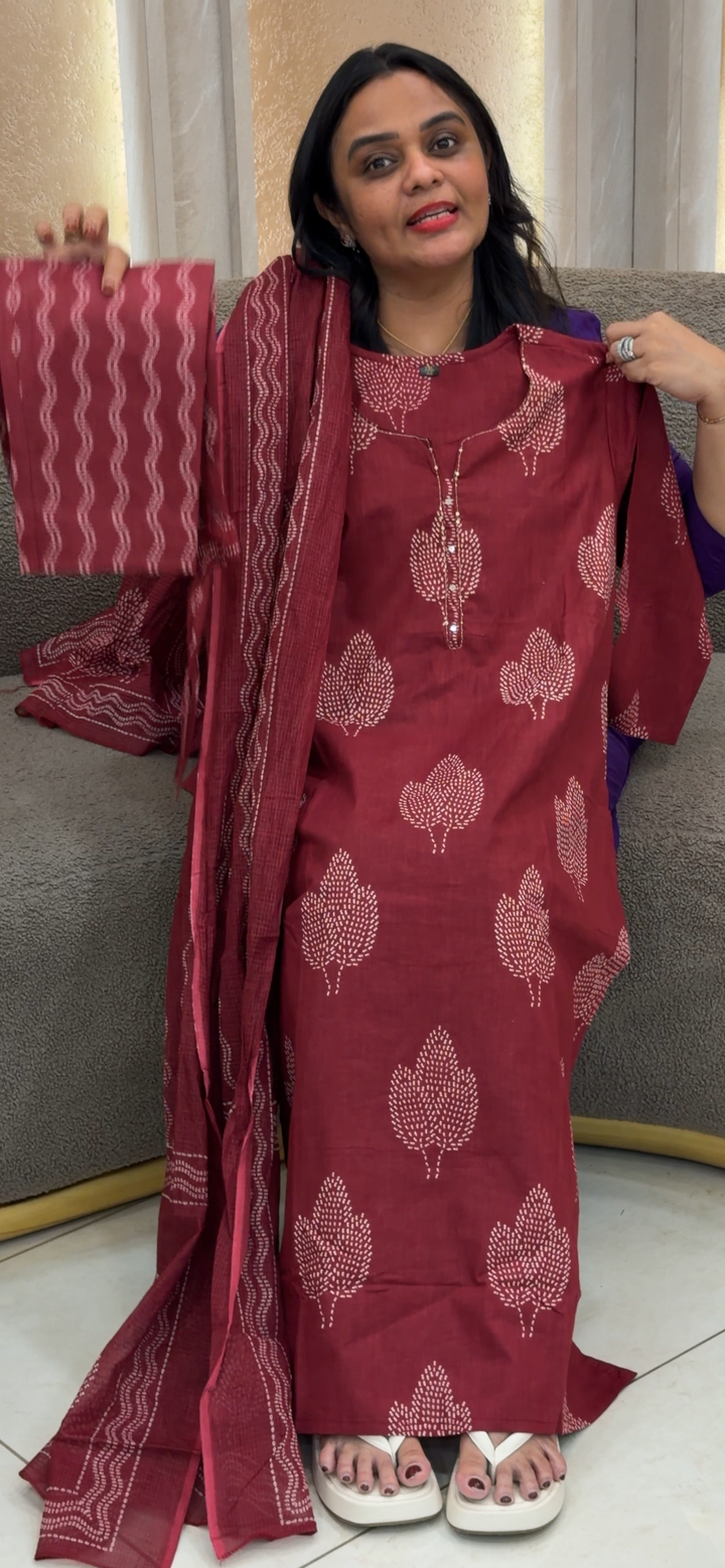 PRINTED COTTON TOP, BOTTOM AND DUPATTA - NUWA - 869