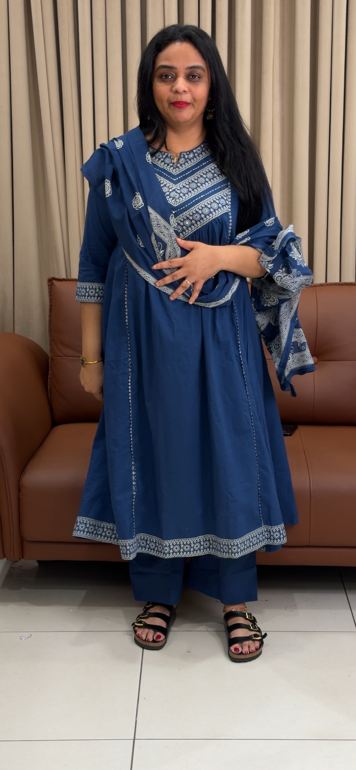 COTTON ALINE TOP, BOTTOM AND DUPATTA - NUWA - 1808