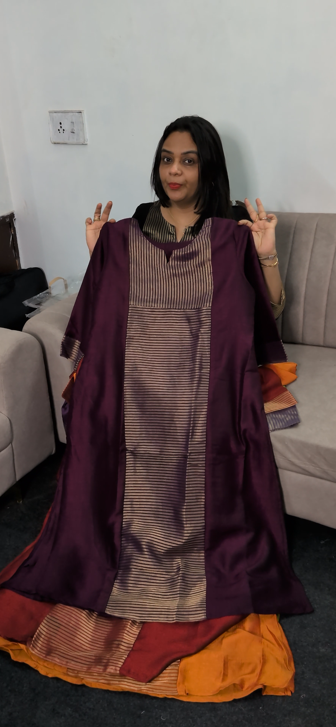 SEMI RAW  SILK LONG SLITTTED TOPS -NUWA-1133