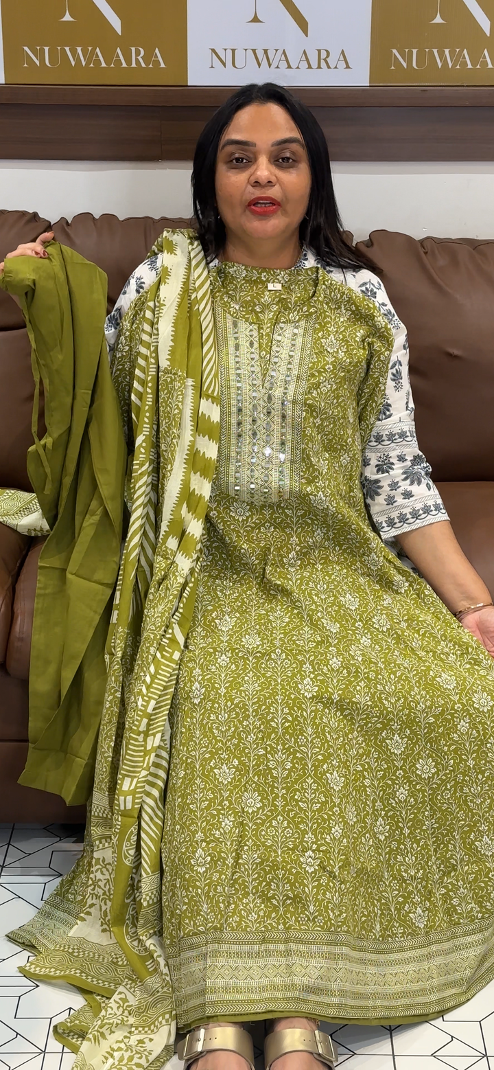 COTTON ANARKALI TOP, BOTTOM AND DUPATTA - NUWA - 741