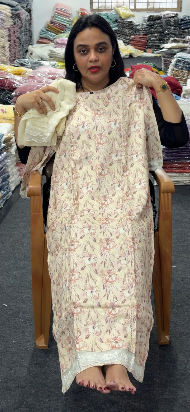PRINTED LINEN TOP, BOTTOM AND DUPATTA - NUWA - 1242