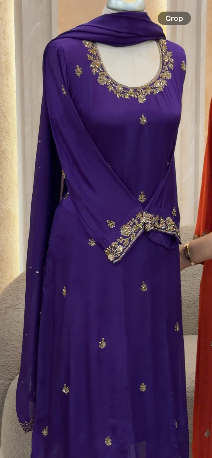 PLATINUM CHIFFON ANARKALI TOP, BOTTOM AND DUPATTA - NUWA - 1436