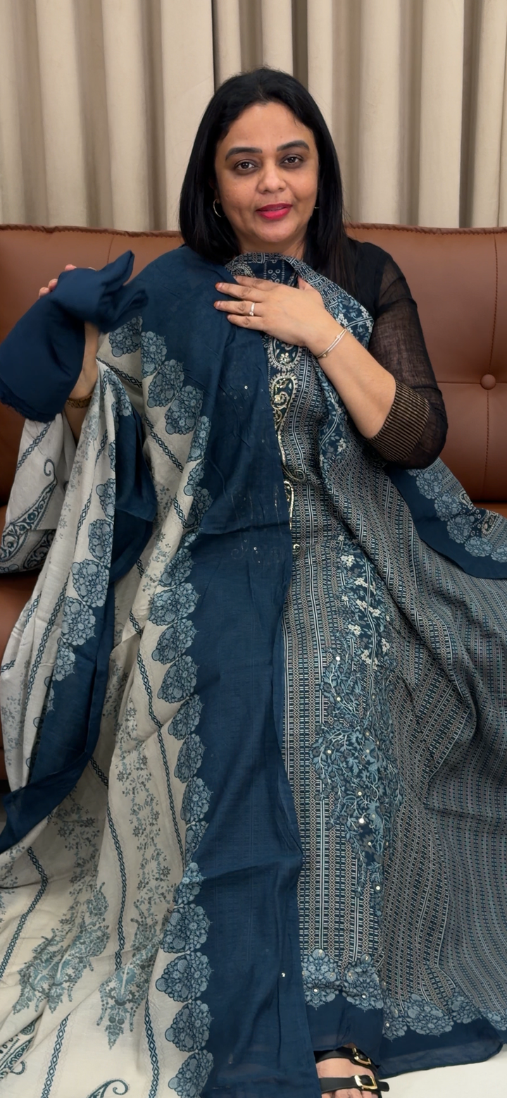 MUSLIN UNSTITCHED SALWRA SUITS - NUWA - 1592