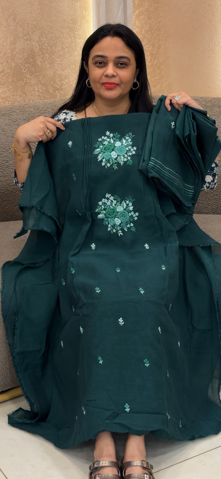 HAND WORKED MUL CRUSH UNSTITCHED SALWAR SUITS - NUWA - 2412