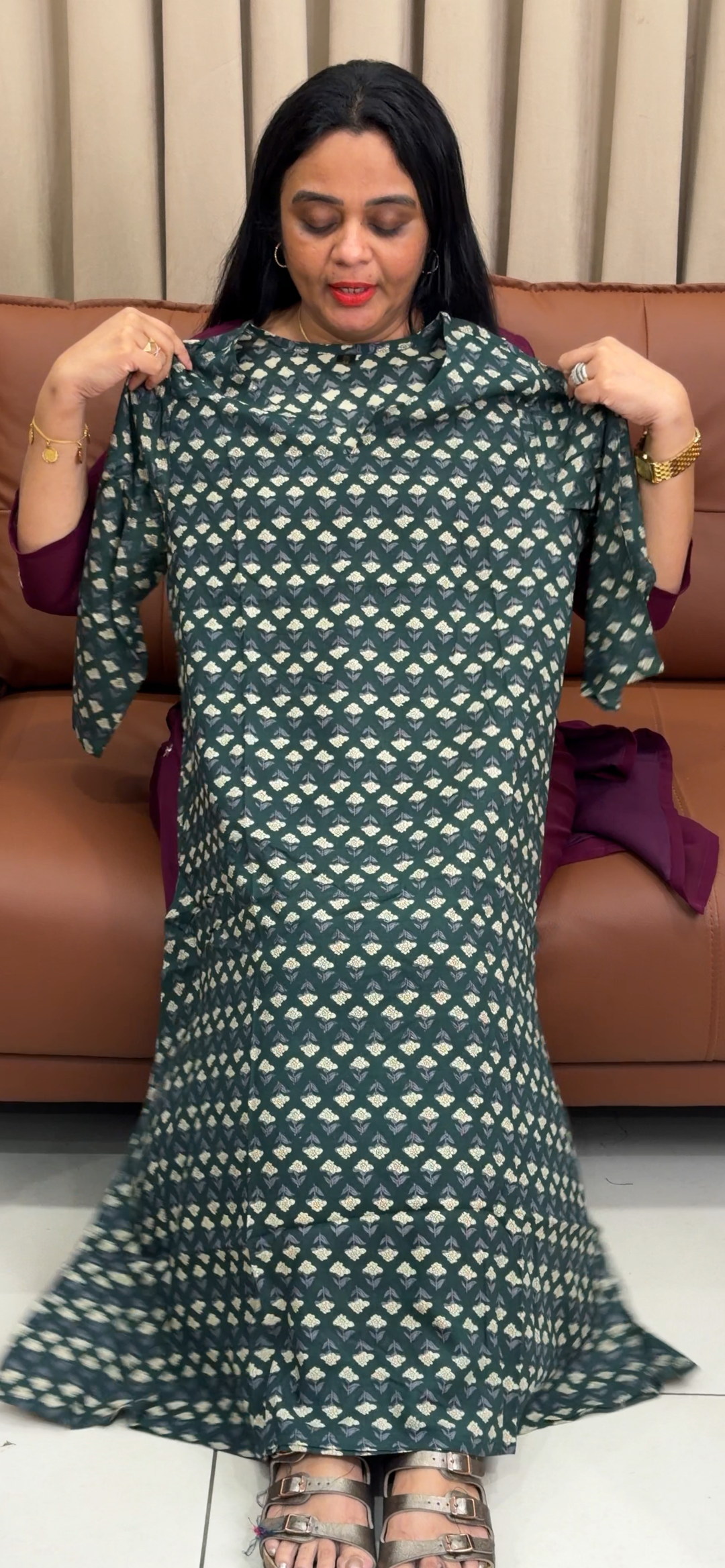 PRINTED COTTON LONG ALINE TOP - NUWA - 2389