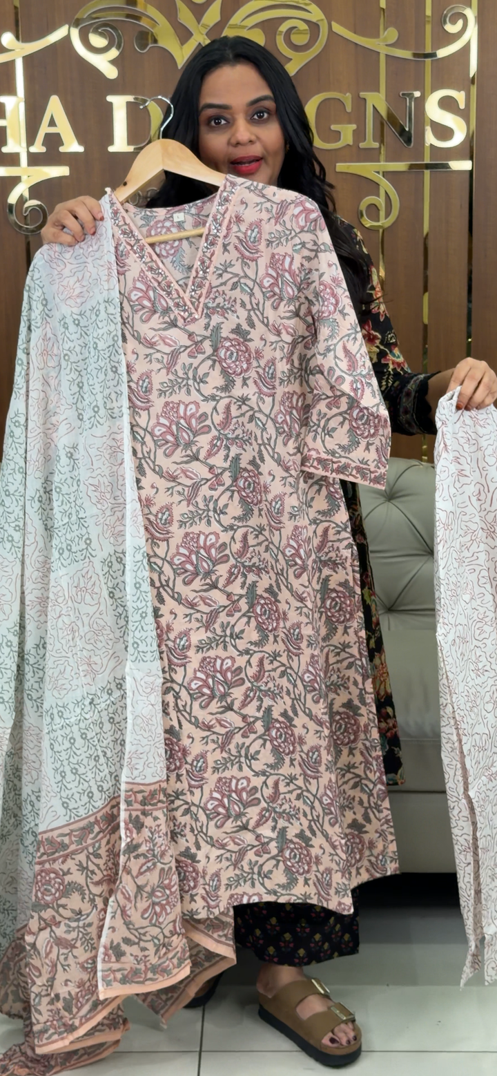 PRINTED COTTON TOP, BOTTOM AND DUPATTA - NUWA - 1077