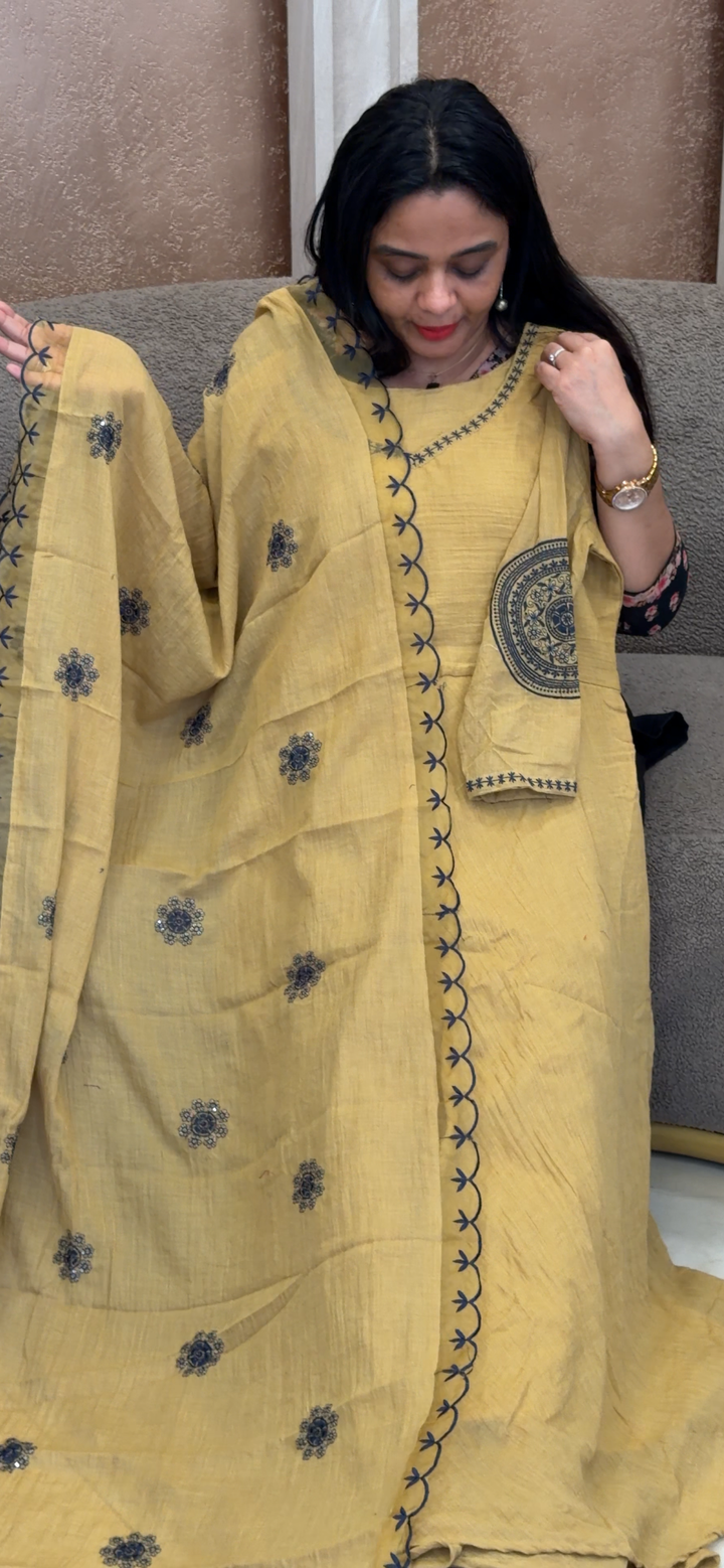 MUL CHANDERI TOP AND DUPATTA - NUWA - 2247