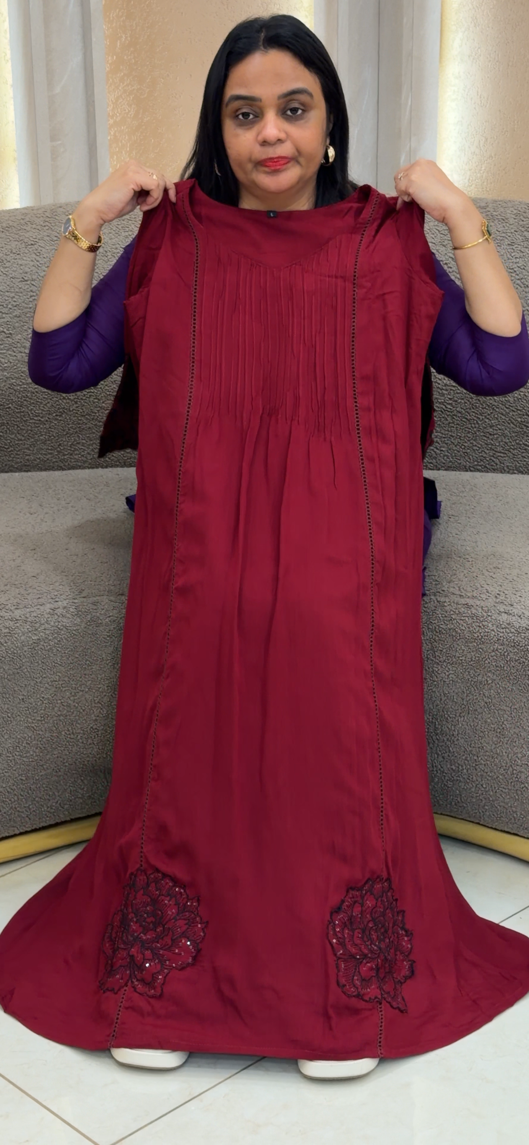 CRUSHED RAYON LONG ALINE TOPS - NUWA- 1406