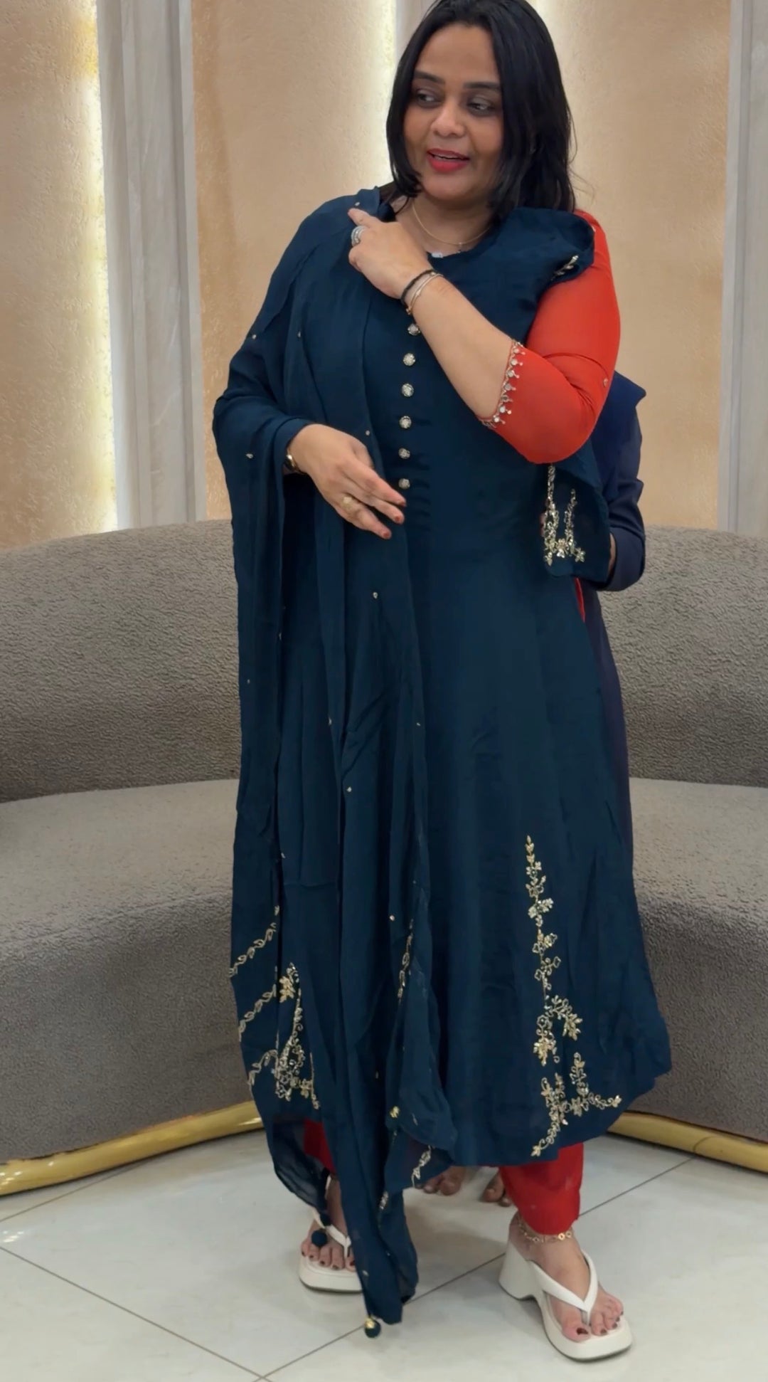 PARTY WEAR ANARKALI TOP , BOTTOM AND DUPATTA - NUWA-847