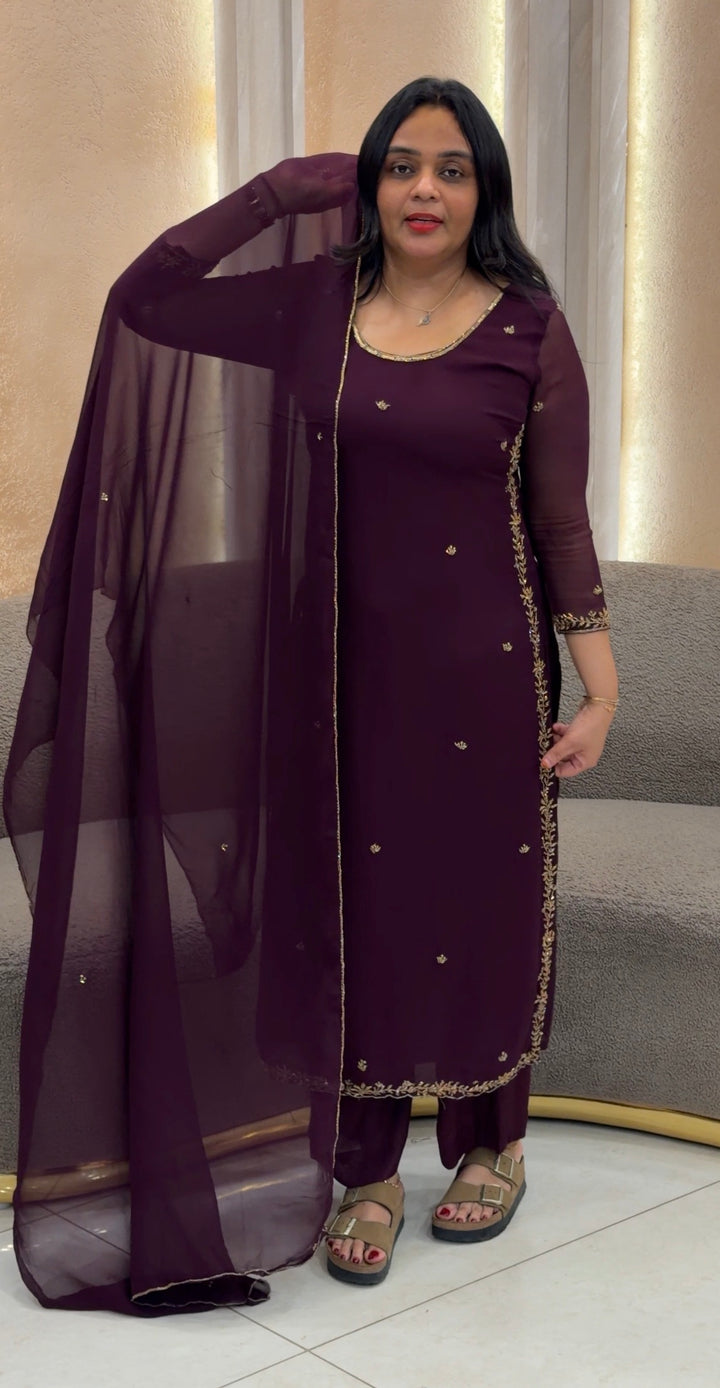 HANDWORKED GEORGETTE UNSTITCHED SALWAR SUITS - NUWA-1192