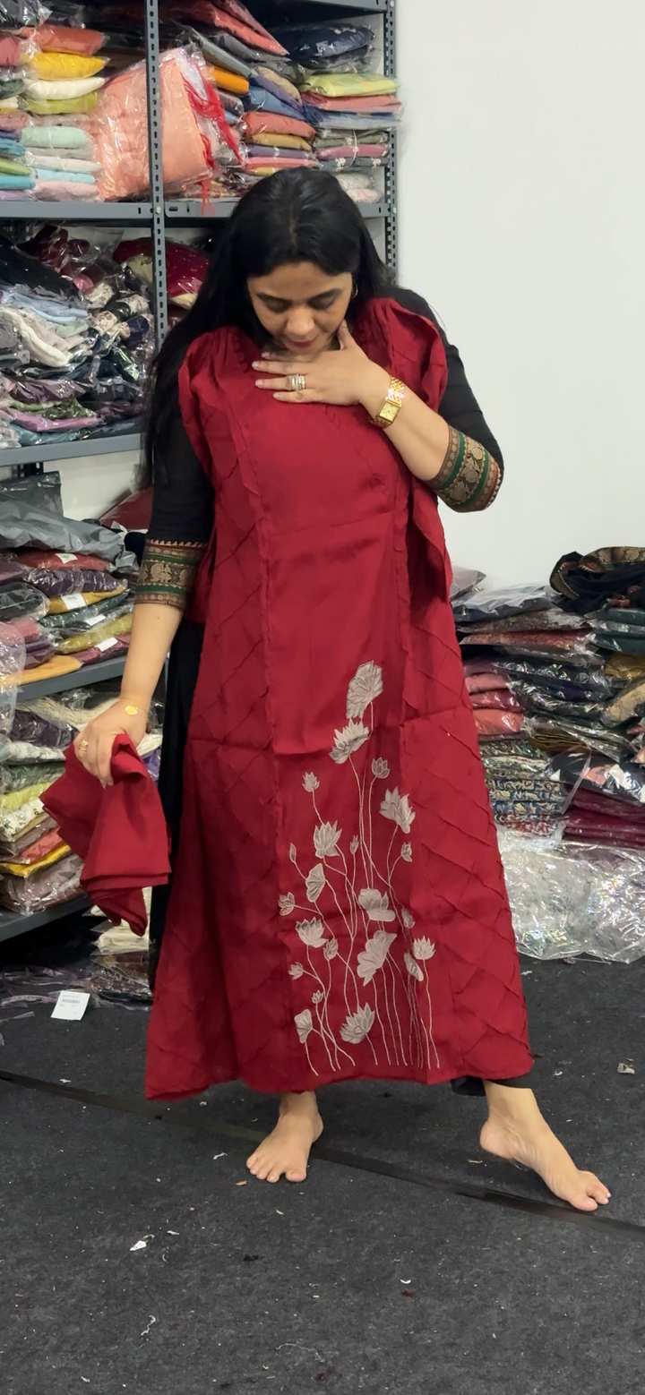 MUL CHANDERI ALINE TOP , BOTTOM AND DUPATTA - NUWA - 2361