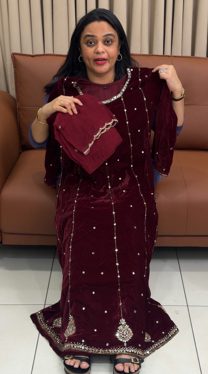 VELVET ANARKALI TOP,BOTTOM AND DUPATTA - NUWA-1968
