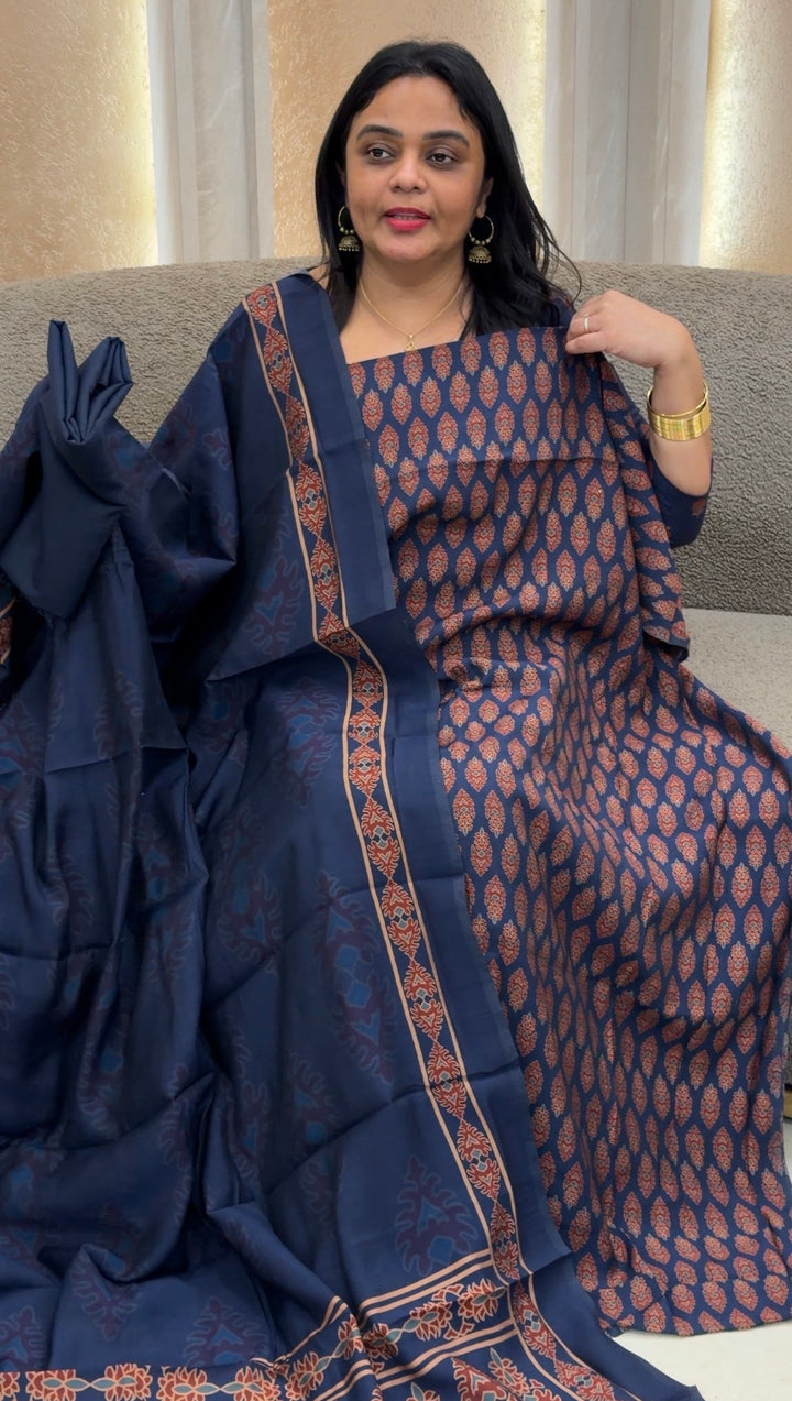 AJRAKH PRINTED UNSTITCHED SALWAR SUITS - NUWA-1684