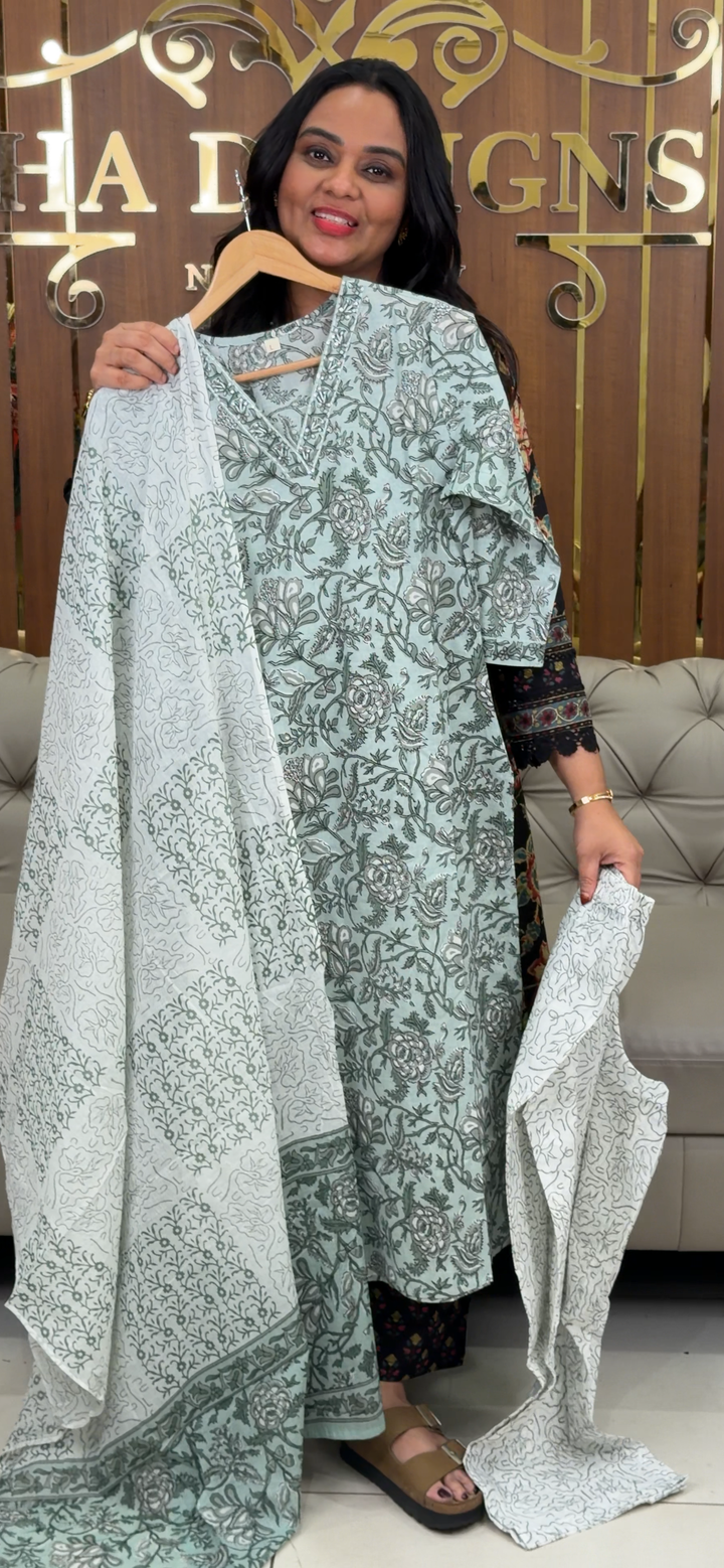 PRINTED COTTON TOP, BOTTOM AND DUPATTA - NUWA - 1077