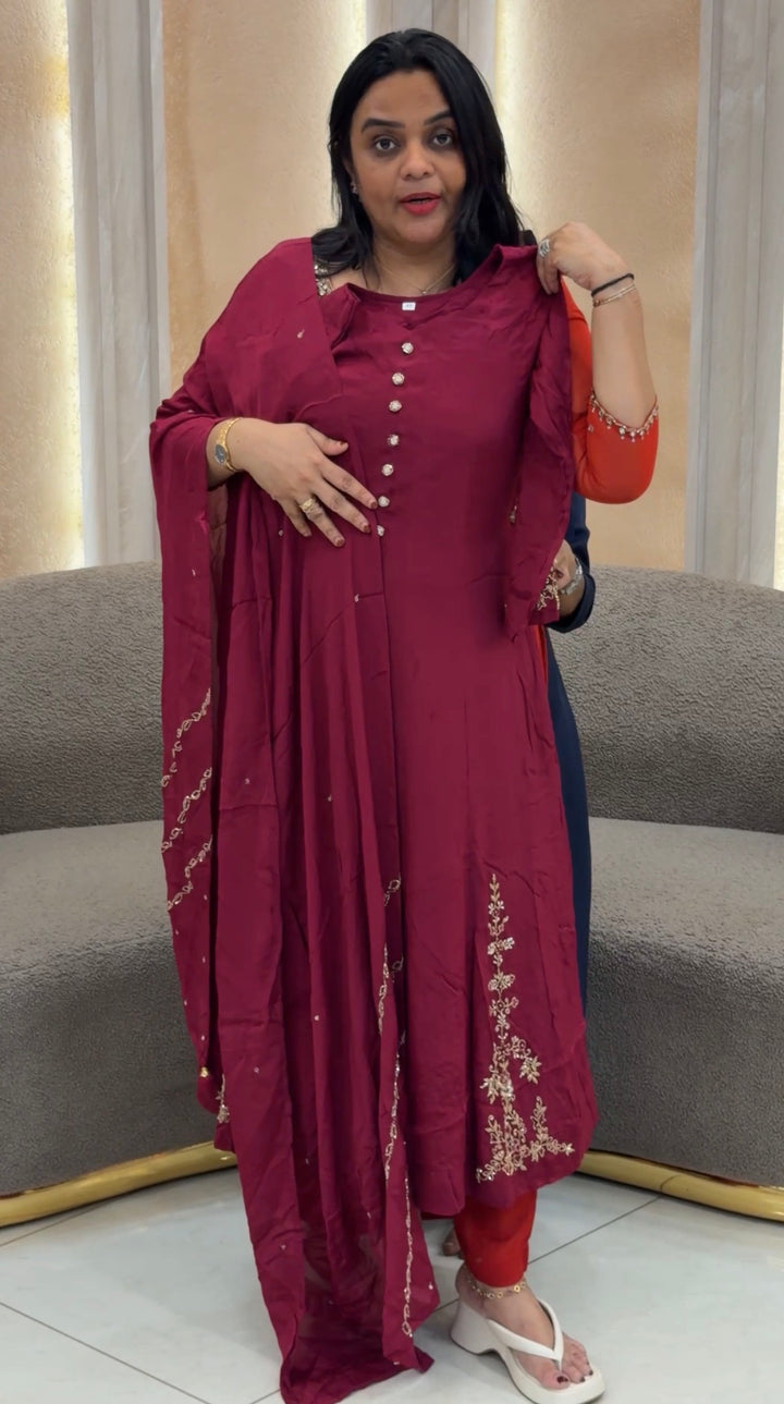 PARTY WEAR ANARKALI TOP , BOTTOM AND DUPATTA - NUWA-847