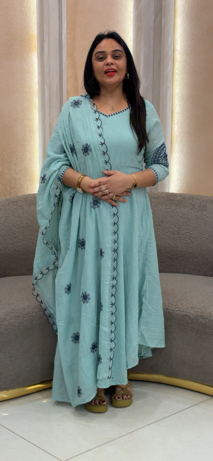 MUL CHANDERI ANARKALI TOP AND DUPATTA - NUWA - 1379