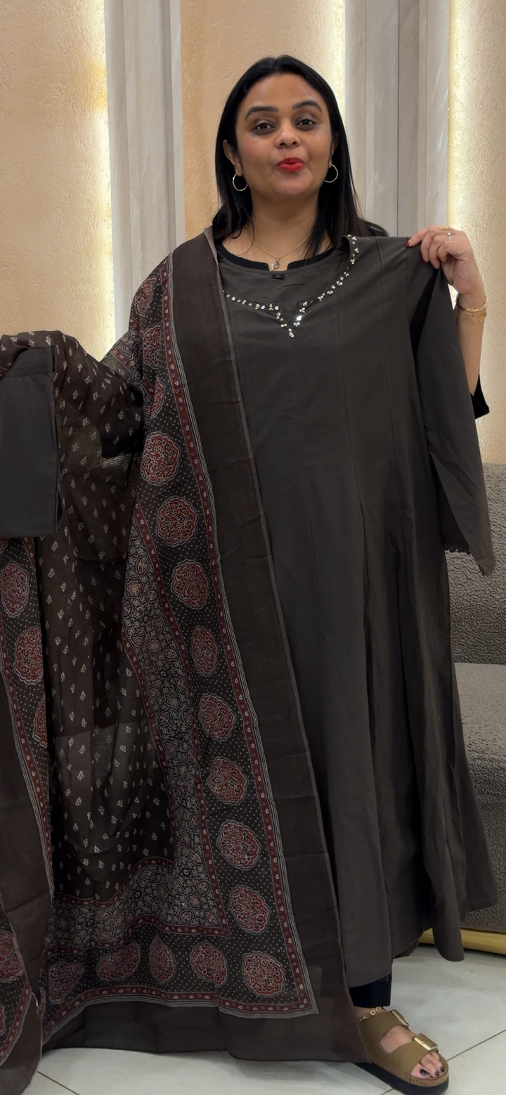 COTTON ANARKALI TOP, BOTTOM AND DUPATTA  - NUWA - 1112