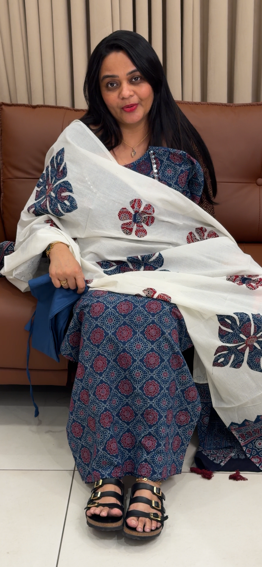 AJRAKH PRINTED LONG TOP, BOTTOM AND DUPATTA - 1938