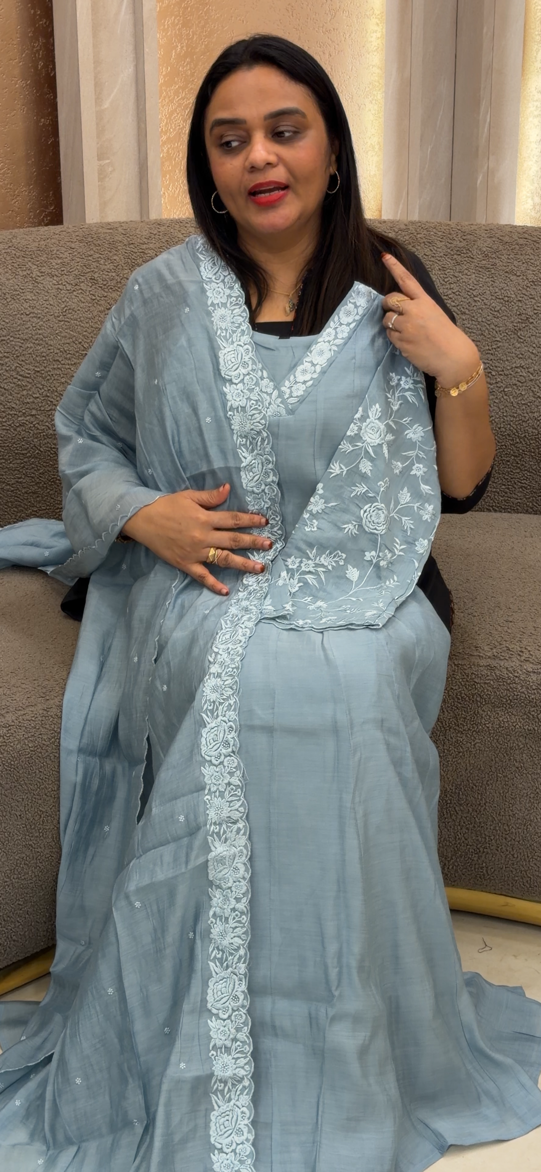 MUL CHANDERI ANARKALI TOP, BOTTOM AND DUPATTA - NUWA - 1107