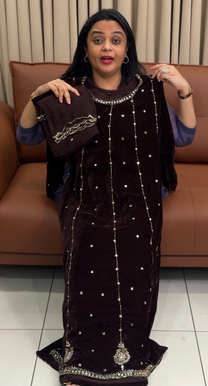 VELVET ANARKALI TOP,BOTTOM AND DUPATTA - NUWA-1968