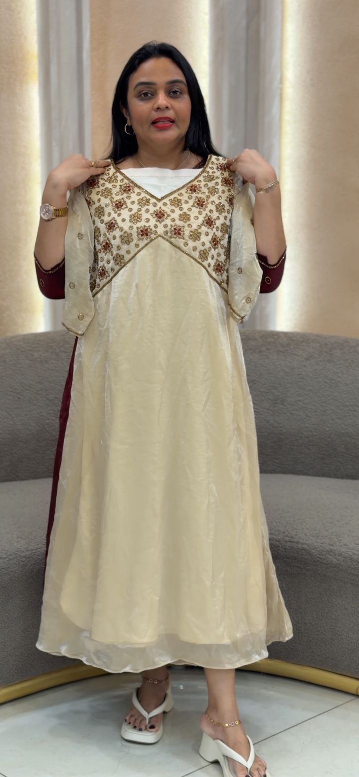 HAND WORKED VELVET ORGANZA ALINE TOP - NUWA-1173