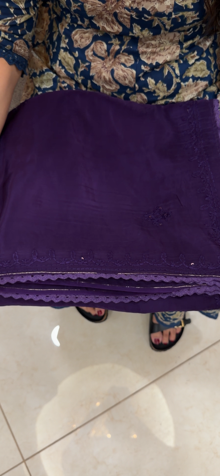 VISCOSE CRAPE CHIKANKARI SAREES - NUWA - 1623