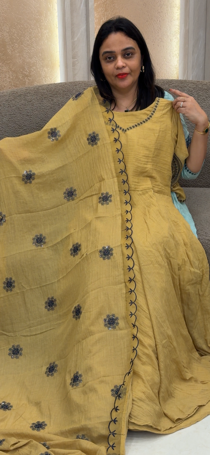MUL CHANDERI ANARKALI TOP AND DUPATTA - NUWA - 1379