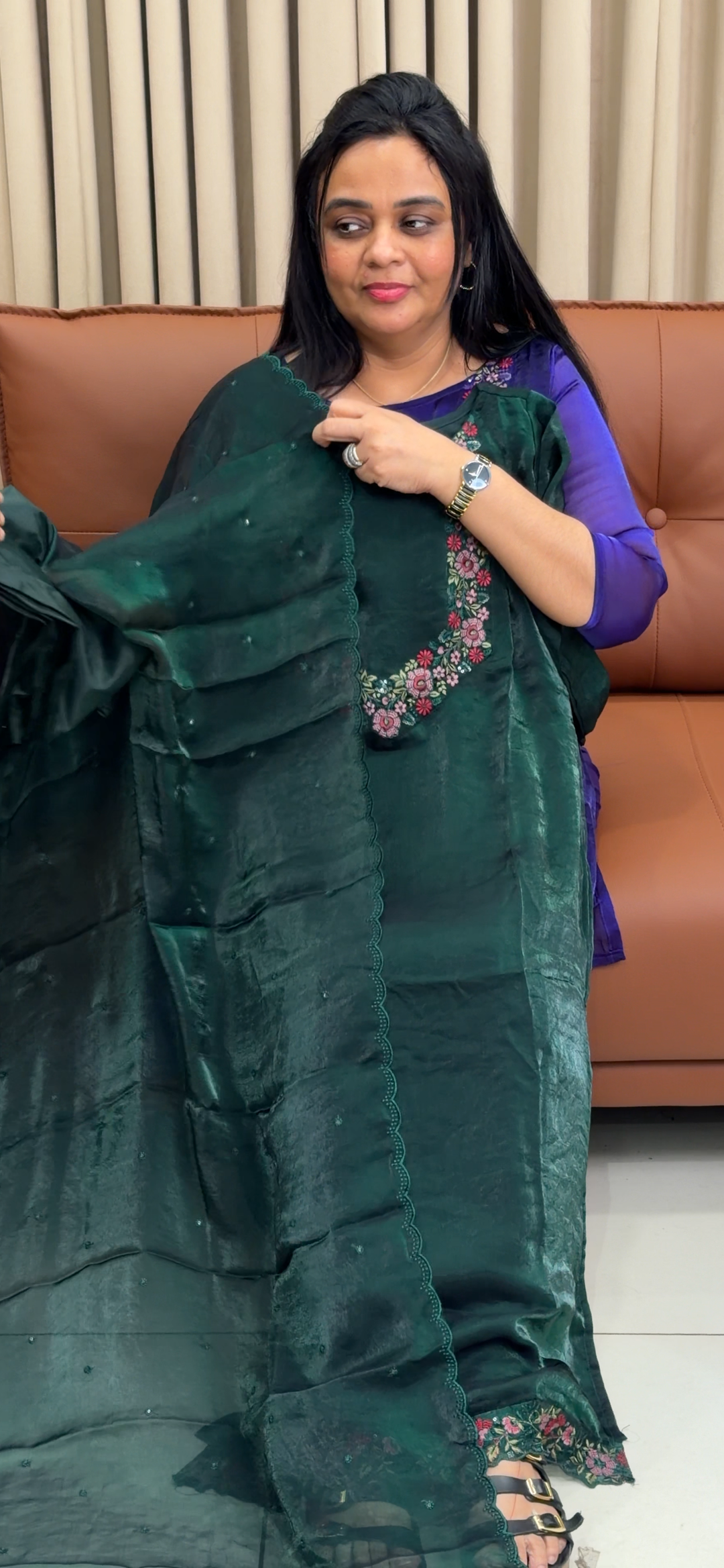 VELVET ORGANZA TOP, BOTTOM AND DUPATTA - NUWA - 1998