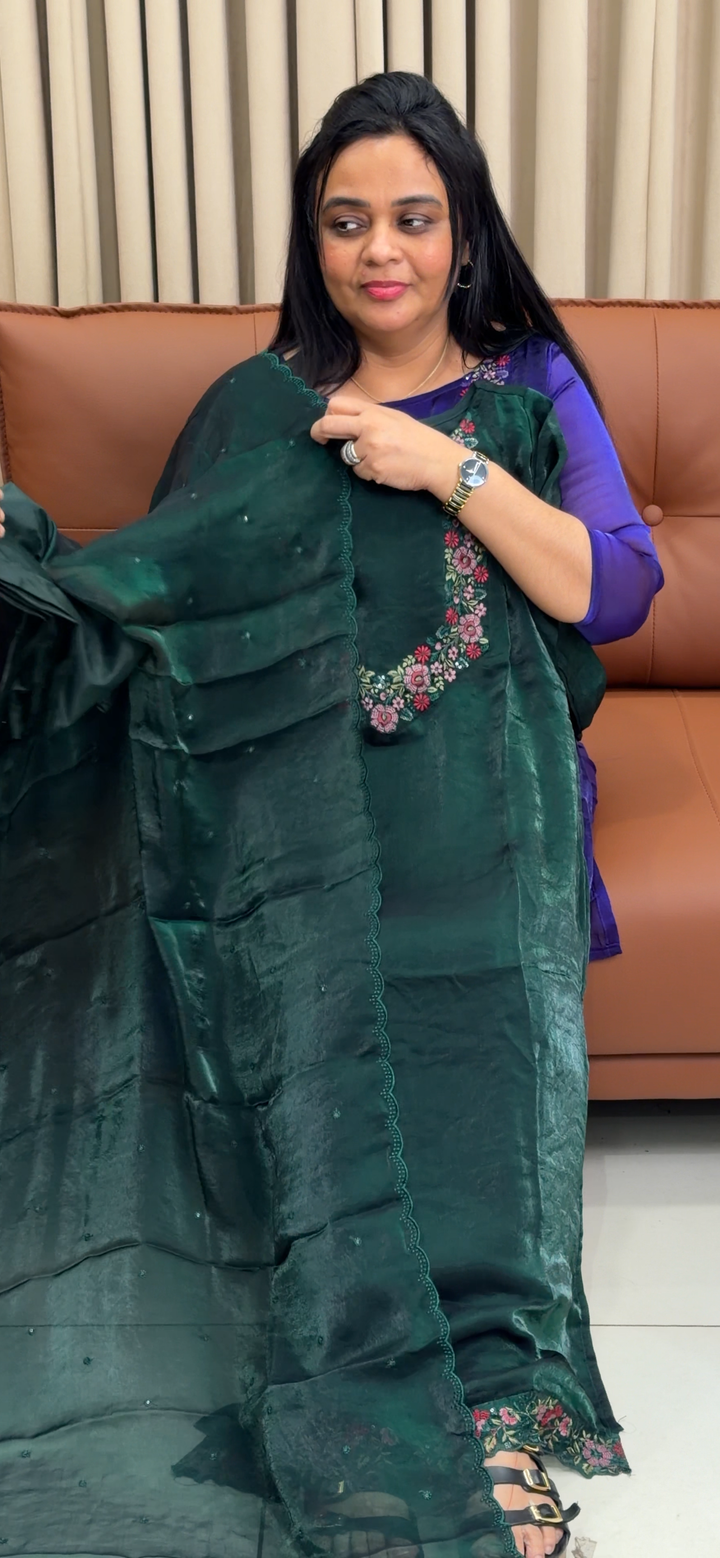 VELVET ORGANZA TOP, BOTTOM AND DUPATTA - NUWA - 1998