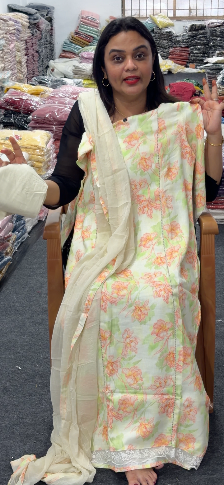 PRINTED LINEN TOP, BOTTOM AND DUPATTA - NUWA - 1242