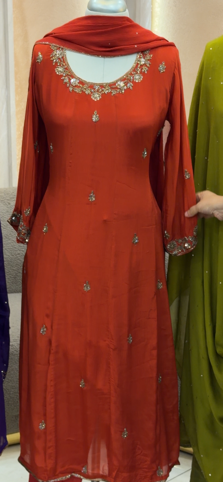 PLATINUM CHIFFON ANARKALI TOP, BOTTOM AND DUPATTA - NUWA - 1436