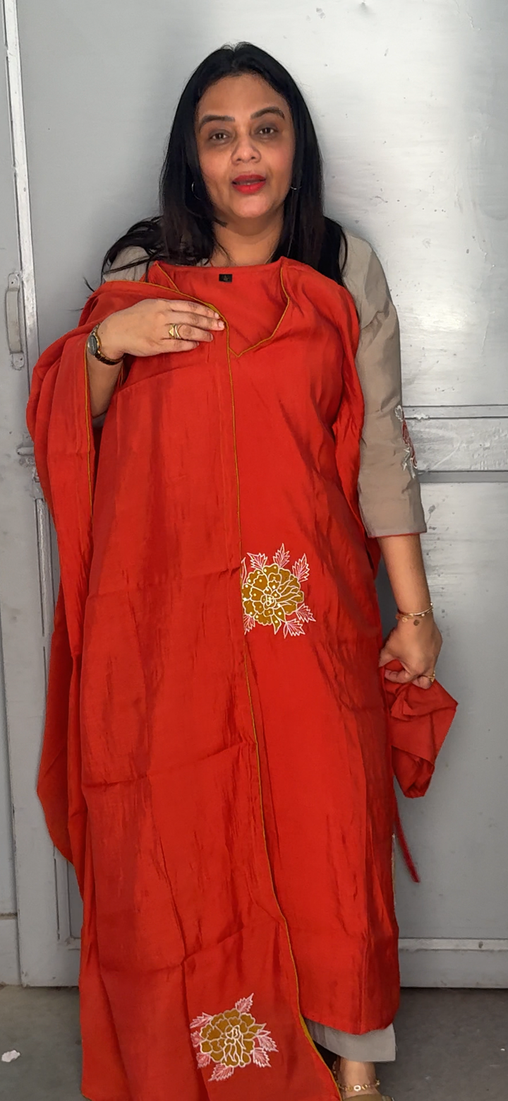 MALAI CHANDERI SLITTED TOP, BOTTOM AND DUPATTA  - NUWA - 1120