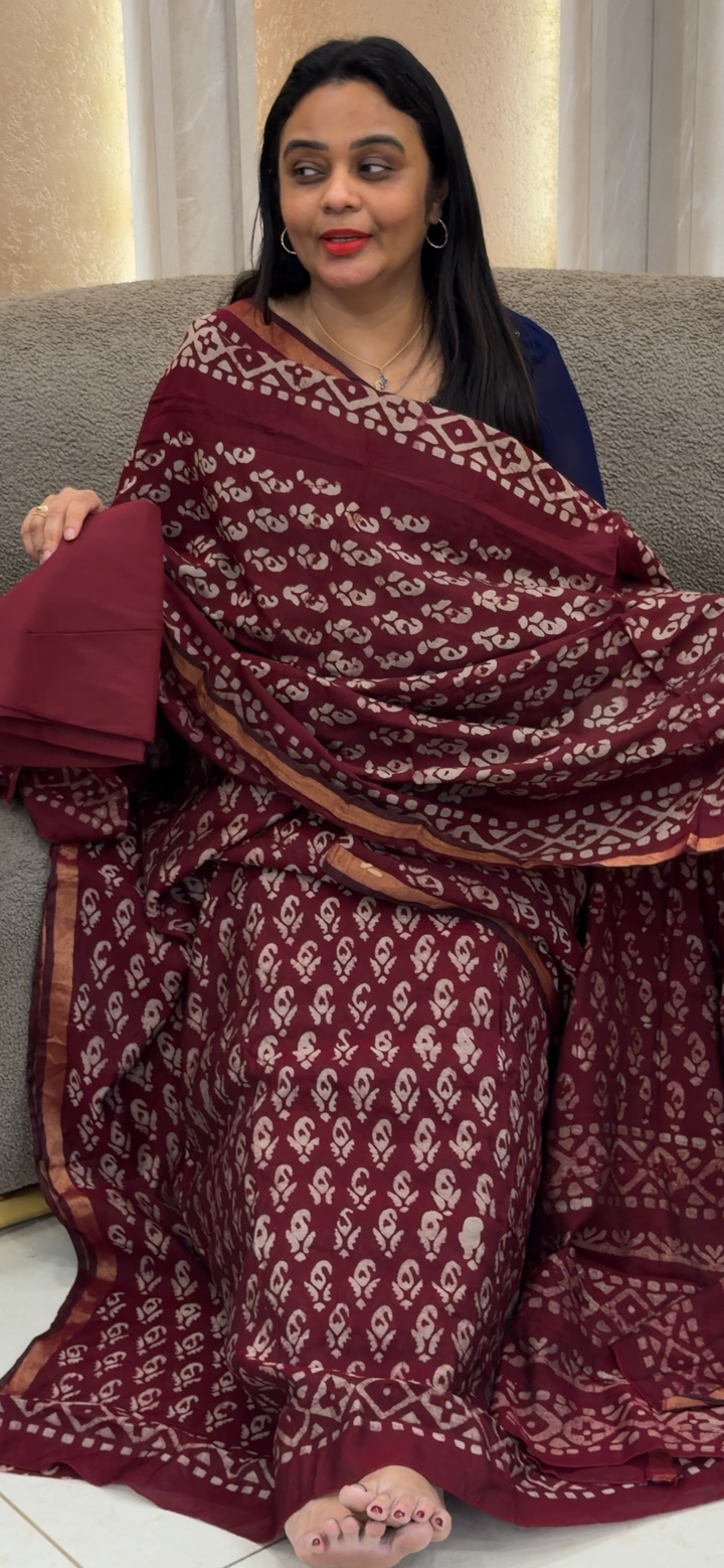 PRINTED CHANDERI UNSTITCHED SALWAR SUITS - NUWA - 1362