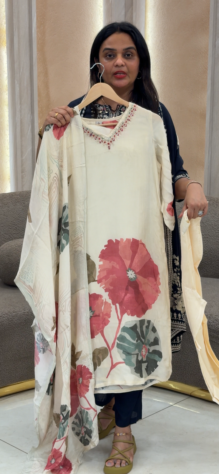 PRINTED CRAPE TOP, BOTTOM AND DUPATTA - NUWA - 533