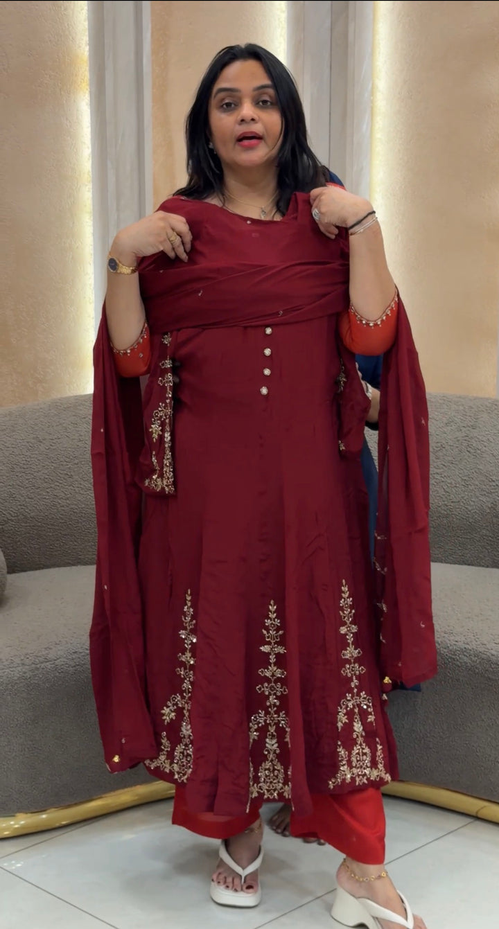 PARTY WEAR ANARKALI TOP , BOTTOM AND DUPATTA - NUWA-847