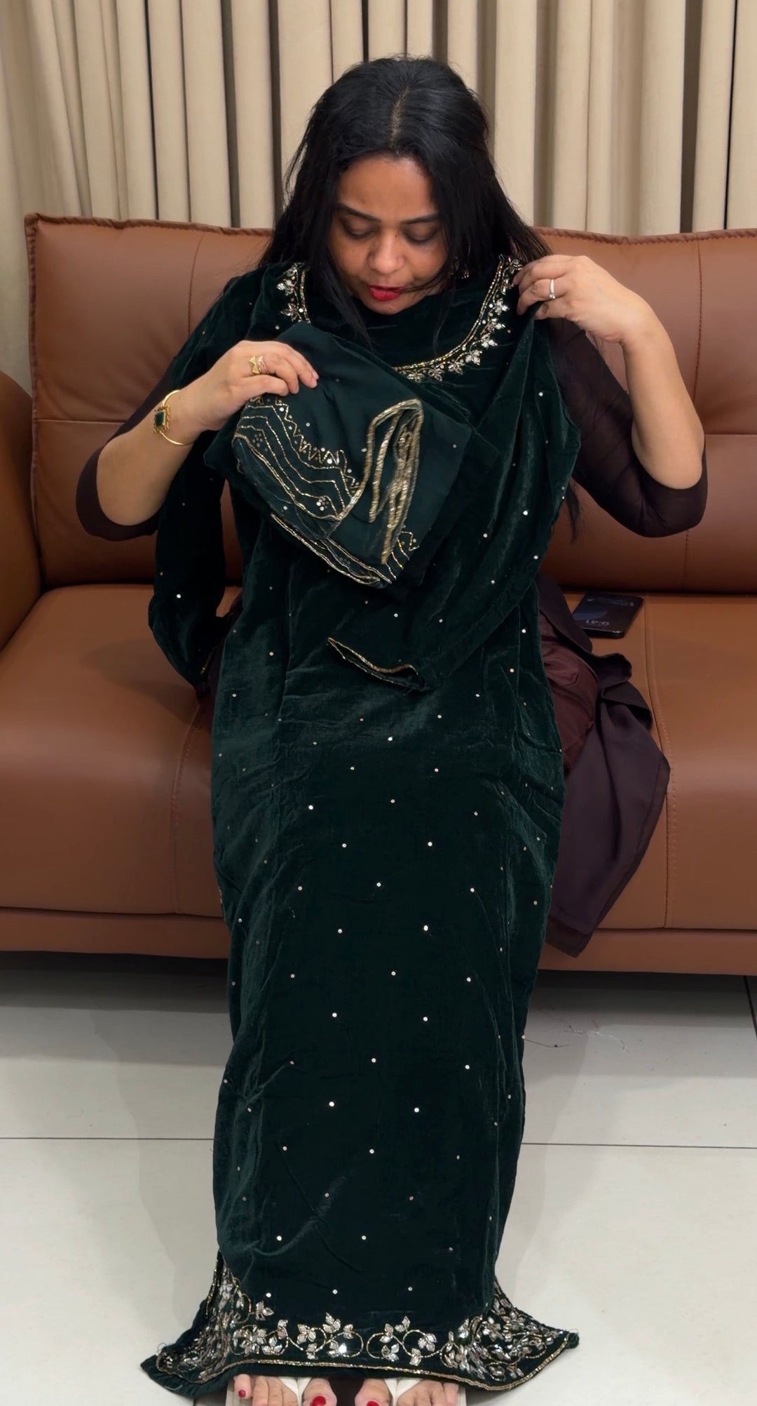 HANDWORKE VELVET TOP,BOTTOM AND DUPATTA - NUWA-1805
