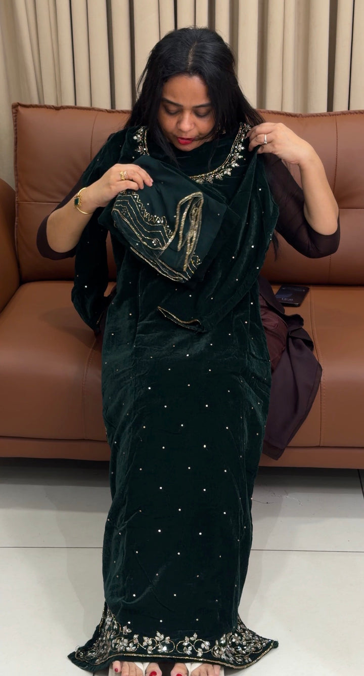 HANDWORKE VELVET TOP,BOTTOM AND DUPATTA - NUWA-1805